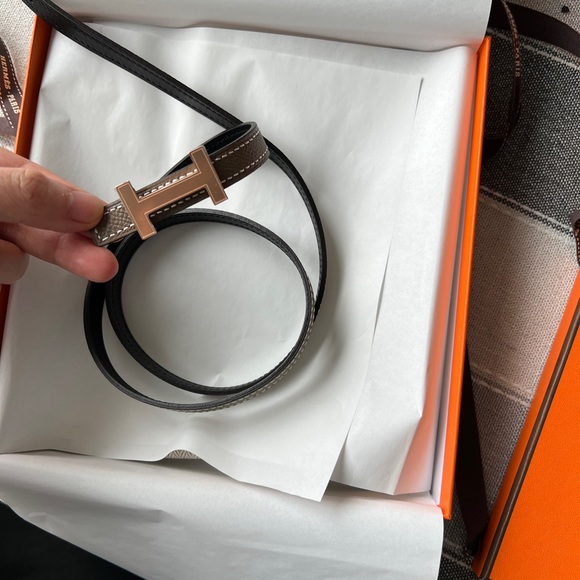 Authentic hermes 13mm belt reversible black etoupe